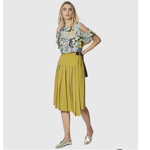 Roman Olive Pleated Wrap Midi High Waisted Skirt with side tie size 8 - Picture 11 of 12